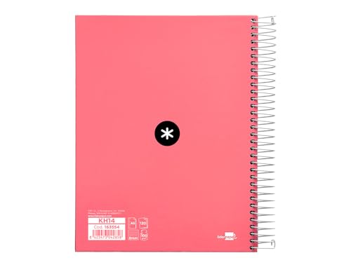 Liderpapel A5 Spiral Notebook with Micro Antique Cover 120 H 100 g Horizontal 5 Bands 6 Holes Coral, coral red - Image 4
