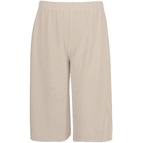 Ideal Online Women Wide Leg Culottes 3/4 Short Pants Casual Ladies Loose Capri Trousers Palazzo Trouser (XXL 20-22, Beige) Cover