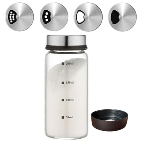 Verdental 7 oz Salt Pepper Shakers with Adjustable Outlet Holes Clear Glass Shaker Bottles Spice Seasoning Cans for Kitchen Decor and Home Restaurant BBQ Camping Farmhouse Kitchen Accessories (200ml) Cover