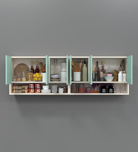 Image of SPECIALITY PANELS 6 Door Wall Cabinet with UV Profile Shutter | Wall Mounted Storage Cabinet for Kitchen Bathroom Living Room | Wooden Wall Cabinet Organizer Mint Finish DIY Assembly