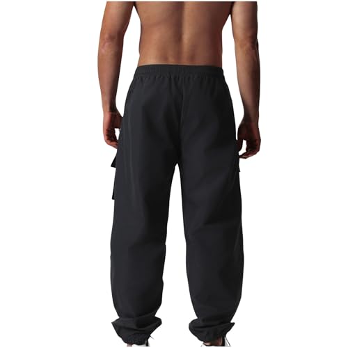 Men's Drawstring Cargo Pants Solid Color Elastic Waist Workwear Pants Multi Pocket Athletic Leisure Trousers Loose3