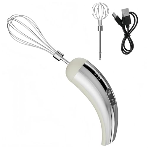 MeevrgR Batidor de huevos eléctrico recargable con 2 cabezales, mezclador de mano de 5 velocidades para huevos, crema, café y hornear, carga USB, funcionamiento silencioso, plástico y acero inoxidable