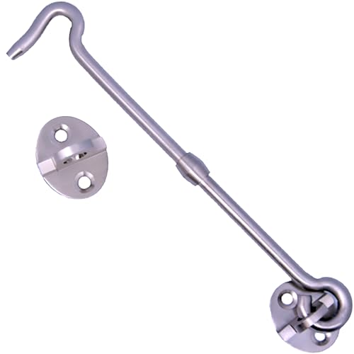 Image of RISEOM Brass Gate Hook and Eye,Window Hook for Double Doors Gates,Windows (Heavy Oval Eye) (Silver-5 inch, Pack of 4)