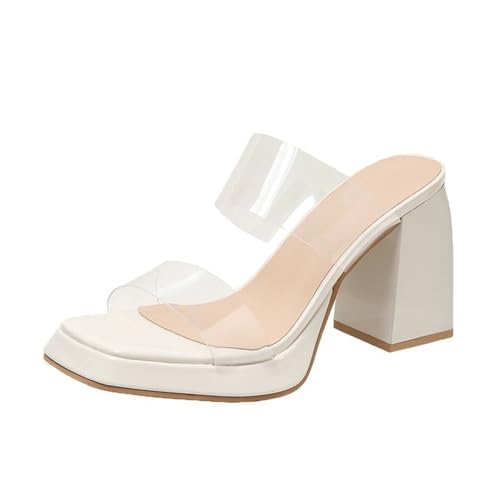 Womens Sandals Women's square toe fish mouth slippers women's one-line waterproof platform thick heel high heel fashion women's shoes