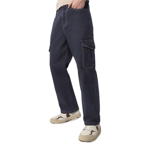 Image of Neostreak Men's Loose Baggy Fit Washed Cargo Jeans with 6 Pockets Non-Stretchable