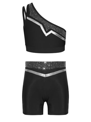 Traje de gimnasia con acabado brillante en color negro para niñas y adolescentes de 15-16 años