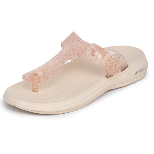 Image of TRASE Flat Slippers for Woman | Comfortable & Lightweight Adjustable Thong Strap Flip Flops | Durable Cushioned Footwear for Home, Casual, Beach & Outdoor Use