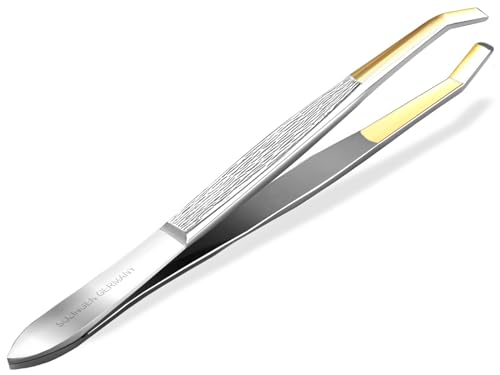 Zupfpinzette Pinzette aus Solingen Made in Germany Augenbrauenpinzette für die Gesichtspflege zum Zupfen von Augenbrauen, Barthaaren oder kleinen Härchen für Damen und Herren (Gekröpft/Vergoldet)