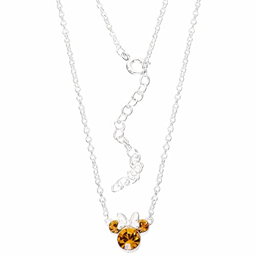 Disney Minnie Mouse Birthstone Jewelry, November Birth Month Pendant Necklace, Silver Plated, Topaz Brown Crystal #TOP3