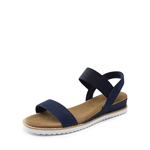DREAM PAIRS Womens Espadrilles Ankle Stretch Elastic Strap Open Toe Wedges Flats Sandals 5 Navy-suede
