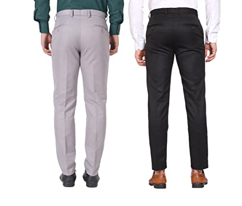 Image of MALENO Men Formal Trouser Regular Fit Solid | Soft and Breathable Pant Combo (Pack of 2)