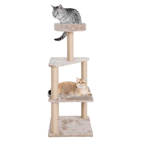 Cat Tree Tower 40 inch, Tall Cat Tree for Indoor Cats, Cat Scratching Post, 4-Layer Cat Tower for Large Cats, Beige