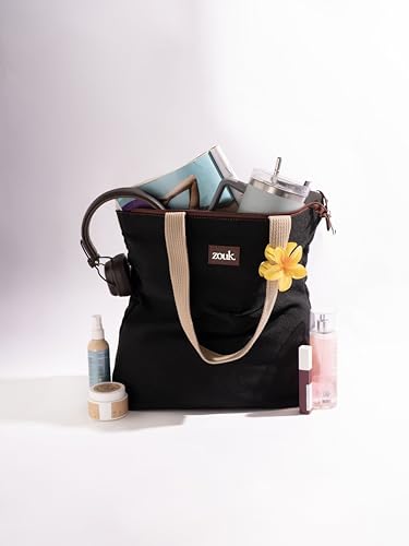 Image of ZOUK Ivy Tote Bag for Women | Handcrafted Jute Khadi with Vegan Leather Handles | Lightweight, Foldable & Travel-Friendly Everyday Carry Bag |