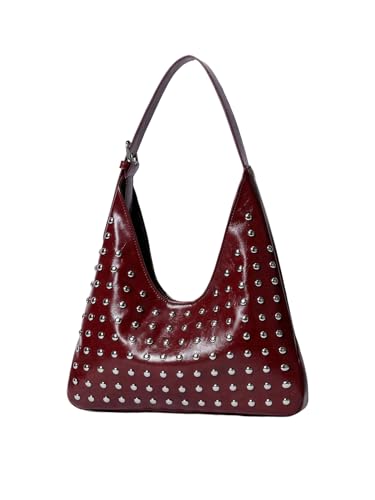 MakeMeChic Women's Faux Leather Shoulder Handbag Rivet Top Handle No Closure Y2k Bag