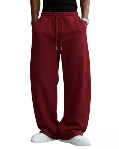 Image of Men's Baggy Sweatpants Cotton Fleece Wide Leg Lounge Sweat Pants Drawstring Waist Jogging Pants with Pockets