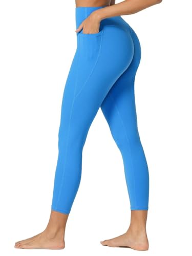 Pantalones de yoga recortados Sunzel con control de abdomen, leggings capri elásticos azul XL