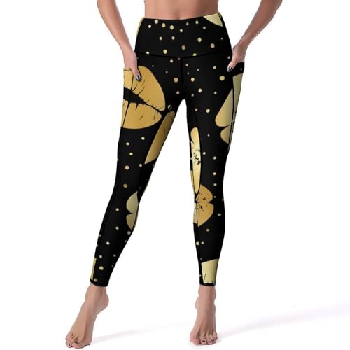 Legging femmes Lèvres d'or pantalon de sport noir taille haute confortable pour yoga et fitness S