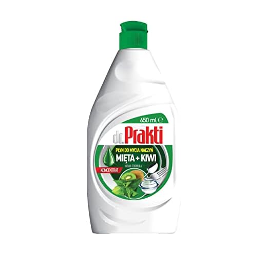 dr.Prakti Detersivo per piatti a mano Menta + Kiwi, non irrita la pelle, concentrato ed efficace, 650 ml