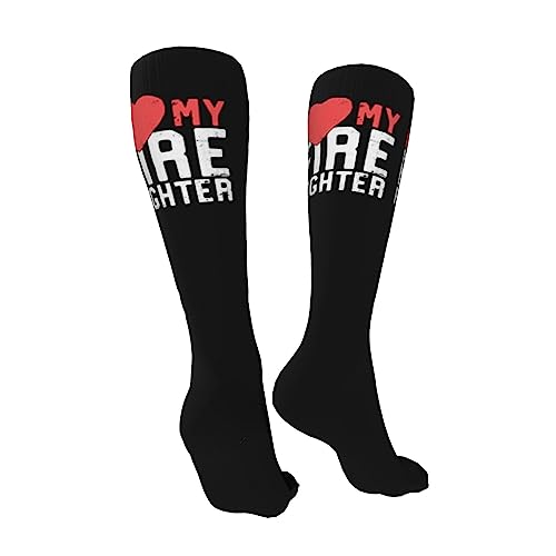 I Love My Fire Fighter Knee High Socks For Women Long Tube Socks Athletic Compression Socks Unisex High Socks Girls2