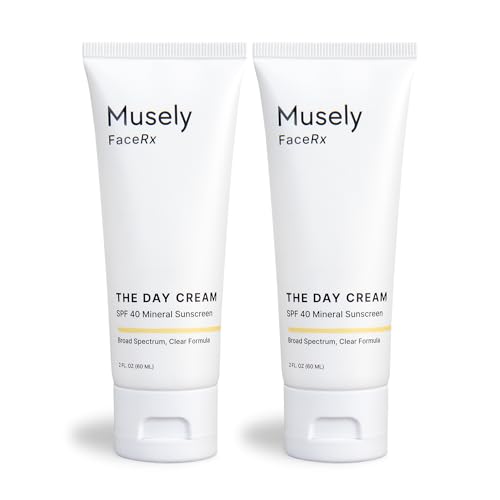 Musely Day Cream Mineral SPF 40, Clinical Grade Sunscreen, Broad-Spectrum, Water Resistant, 2 Fl Oz, Clear Color, 2x Bundle