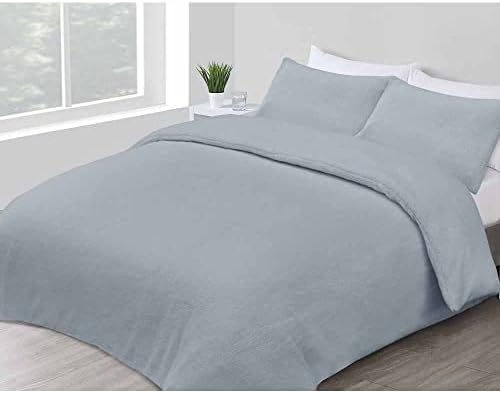 wilko Grey Soft Teddy Double Duvet Set, 100% Polyester Washable Teddy Fleece Duvet Set, 200 x 200cm