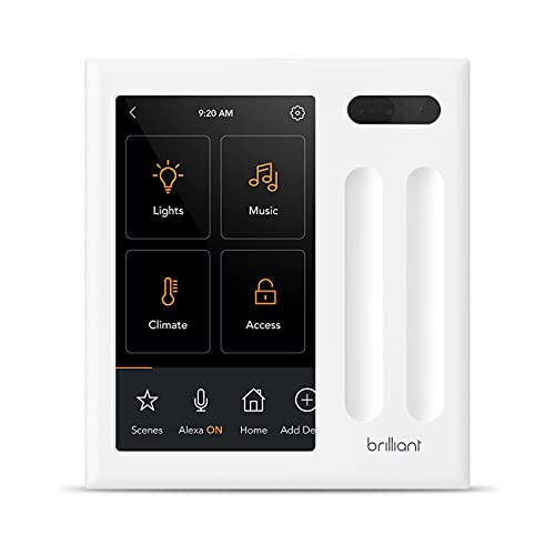 Brilliant Smart Home Control (2-Switch Panel) - Alexa Built-In, Compatible with Ring, Sonos, Hue, Kasa/TP-Link, Wemo, Apple HomeKit - In-Wall Touchscreen Control for Lights, Music & More (Renewed)