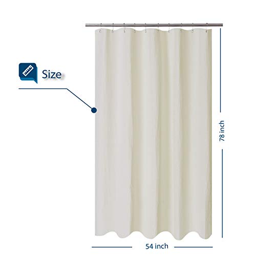 Image of Barossa Design Stall Fabric Shower Curtain Waffle Weave 54 Wide by 78 Long, Hotel Luxury Spa, 230gsm Heavy Duty, Water Repellent, Machine Washable, Spa Cream Pique Pattern Decorative Bathroom Curtain