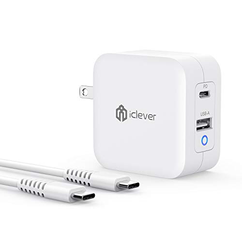 65W USB C Fast Charger for iPad Pro, iClever GaN PD 3.0 Dual Ports Wall Charger + 6.6ft USB C to USB C Cable, Compact Power Adapter for MacBook, iPhone 12/11/Xs/Pro, Galaxy