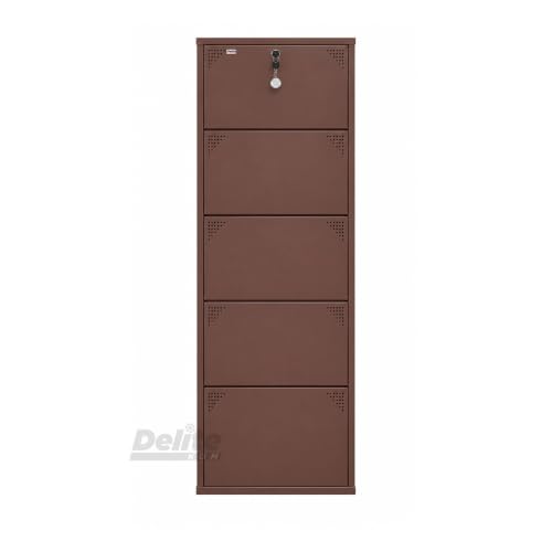 Image of DELITE KOM AIRO 24 inch 5 Shelf Metal Shoe Rack Wall Mounted for Home with Lock | Air-Vent Designer Panels Keep Shoes Odour-Free | Holds 15 Shoes or 25 Slipper Pairs | 1Yr Warranty | 67x24x5 Coffee | DIY