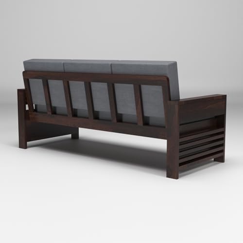 Image of Sheesham Wooden 7 Seater Sofa for Living Room | Rosewood 7 Seater Cushion Sofa with Side Teapoy for Home & Office | Solid Wood Sofa Set for Lounge (Walnut,Grey,3+2+2 Seater)