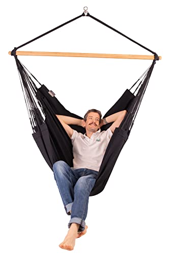 La Siesta- Habana Hängesessel Kingsize Size für Entspannung & Stil: 360° Drehgelenk, hochwertiges Bambusholz- GOTS- zertifizierte Baumwolle.(Onyx)-3