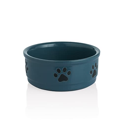 Sweejar Ceramic Dog Bowls with Paw Pattern, Dog Food Dish for Medium Dogs, Porcelain Pet Bowl for Water 35 Fl Oz (Fog Blue) by Sweejar Home - Used condition - US$13.17