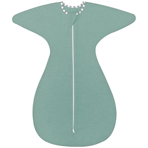 Image of ZIGJOY Shark-Fin Transition Swaddle - 1.0 Tog Rayon Made from Bamboo Sleep Sack Transitional Swaddle Sack Baby Wearable Blanket with Zipper for All Seasons, Mint Green, 3-6 Months