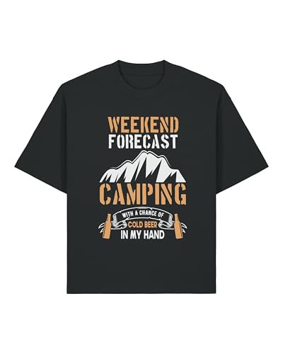 Weekend Forecast Camping with A Chance of Cold Beer in My Hand - Camiseta unisex de algodón pesado, color negro, Negro, 3XL Grande alto