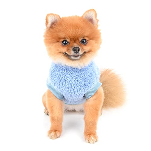 SMALLLEE_LUCKY_STORE Haustier-Sherpa-Fleece-Pullover Weste Rollkragenpullover weiches Sweatshirt für kleine Hunde Katzen, Welpen Yorkie, Chihuahua warme Herbst-Winterkleidung, Blau, S