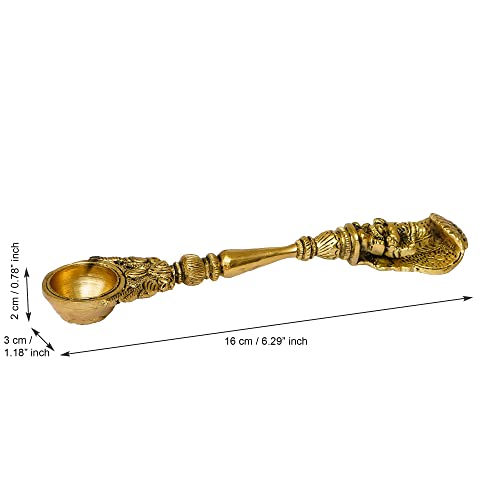 Image of eCraftIndia Ethnic Carved Brass Long Stick Diya with 1 Wick for Pooja Room and Temple, Gold, One Size, (BDP505)