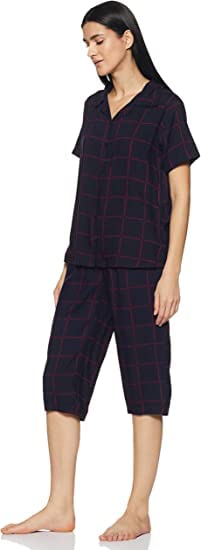 Image of Longies Women's Rayon Pyjama Night Suit Regular Capri Set ((LGRCSSY011 Purple Medium) M)