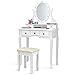 Giantex LED Vanity Set Dressing Table with Mirror, Girls Lighted Vanity Mirror Table with 12 Rose Lights, Large Storage for Bedroom Bathroom Vanity Desk, White Makeup Vanities with Padded Stool