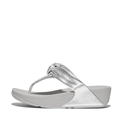 FitFlop Women's Lulu Padded-Knot Metallic-Leather Toe-Post Sandals Wedge3