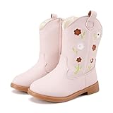 BMCiTYBM Toddler Girls Cowgirl Boots Little Kids Mid Calf Western Boots Flower Cowboy Boots Pointed Toe Riding Shoes Pink Size 7 Toddler