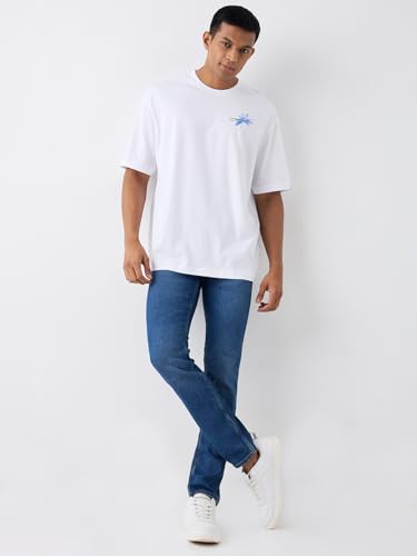 Image of Spykar Men's Oversized Round Neck Half Sleeve Solid Casual T-Shirt