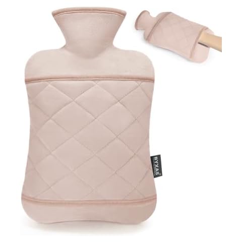BYXAS Hot Water Bag with Cover–2.0L BPA Free PVC Hot Water Bottle Odorless Superior Material Hot Water Bottle Bag-Light Pink Cover