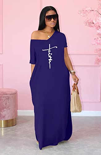 Image of Women Summer V Neck Loose Side Split Maxi Dresses with Pocket