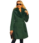 MODERN BUBBLE Long Pea Coat for Women Faux Leather Trench Coat Winter Outwear Womens Overcoat Cas...
