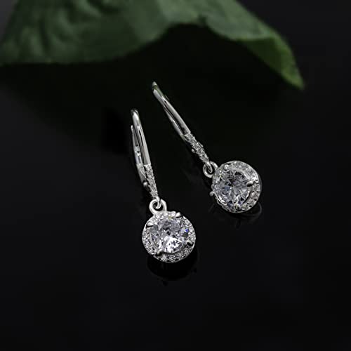 Mia Sarine Women's Earrings – 925Sterling Silver Rhodium Cubic Zirconia Plated Brilliant Cut Simulated Gemstone Halo Leverback Drop Dangle Bridal Earrings, Rhodium Plated/Cubic Zirconia #TOP3
