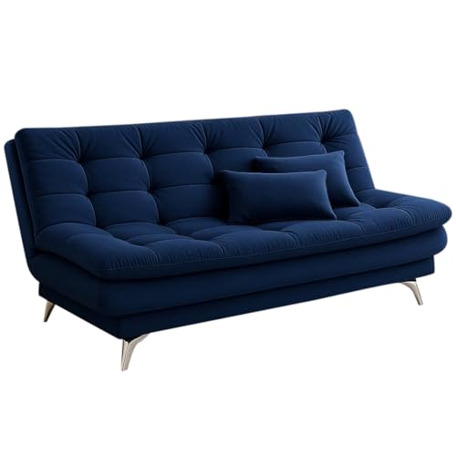Image of Sleepify Agel 3 Seater Fabric Sofa Cum Bed Set with 2 Cushions, Best Fit for Indian Homes, Living Rooms, Offices with (Dark Blue)