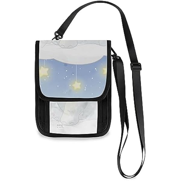 JUNZAN Uroczy portfel na szyję słonia podróżne portfele na szyję dla kobiet mężczyzn torba crossbody 19 cm x 15 cm regulowany pasek blokowanie RFID, Słodki słoń, 7.5\