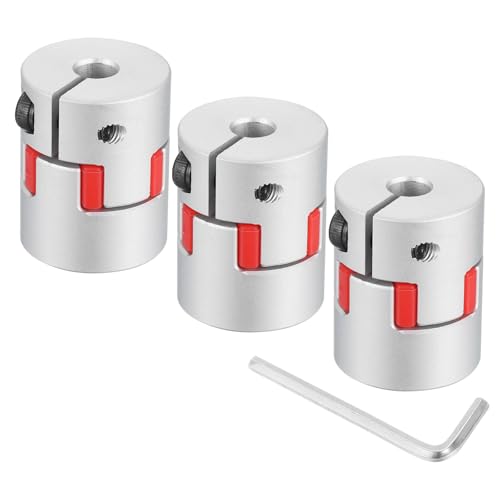 QUARKZMAN 3Stk D20 L25 5mm bis 8mm Flexible Pflaumen Wellen Kupplung Aluminium Motor Anschluss Flexible Spider Kupplung für 3D Drucker CNC Maschine und Servo Schrittmotor (Silber Farbe/Rot)