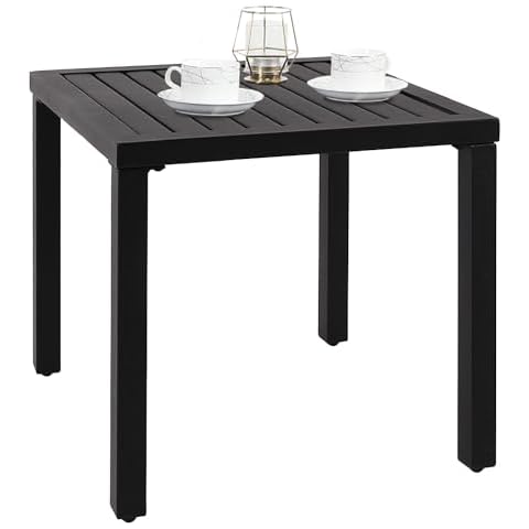 PHI VILLA Indoor Outdoor Small Metal Square Side/End Table, Patio Coffee Bistro Table, Black Cover