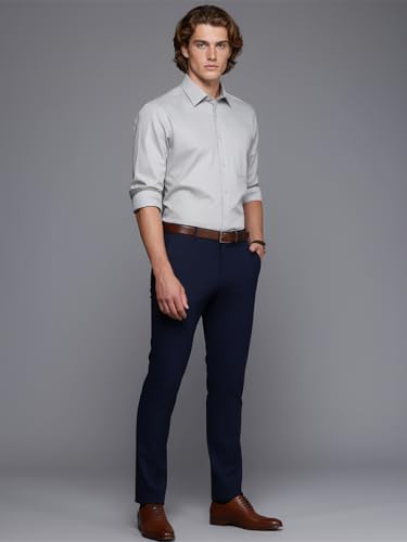 Image of Raymond Men Slim Fit Structure Pattern Pure Cotton Semicutaway Collar Full Sleeve Formal Shirt